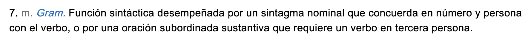 Séptima acepción de sujeto en el "Diccionario de la lengua española" de la RAE